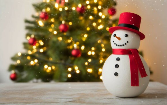Download Festive Snowman by Xmas Tree Background - Premium Bundle
